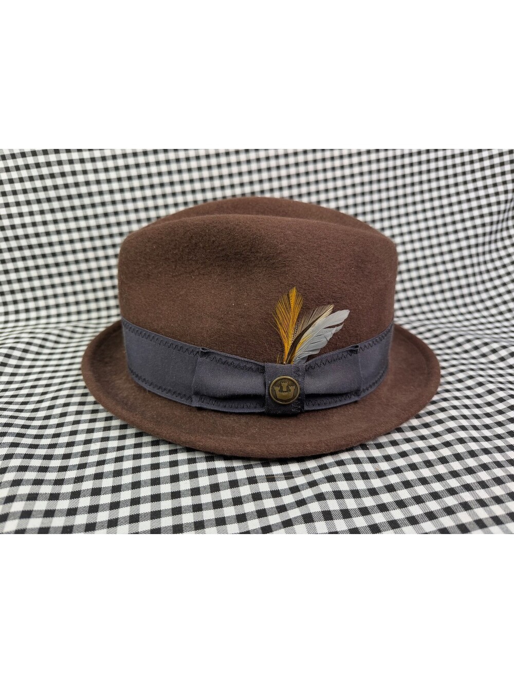 Goorin Bros Brown 100% Wool Fedora Hat Large Grande Made in USA Feather Band